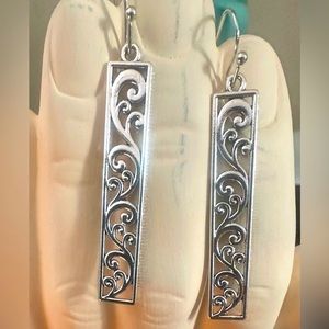 Vintage -Uniquely Carved Silver Dangle Earrings